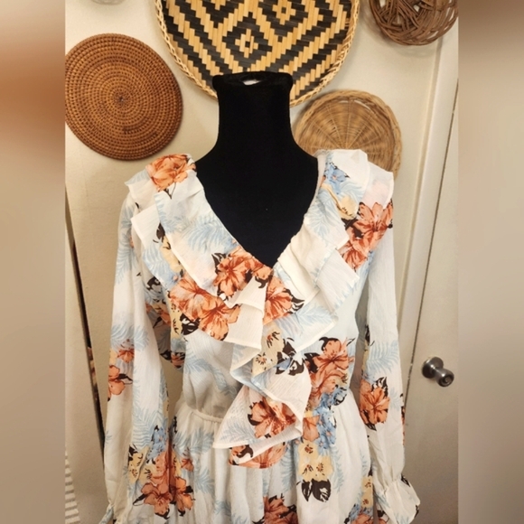 LAST ONE! Light Blue V Neck Mini Dress With Ruffles - Picture 8 of 8